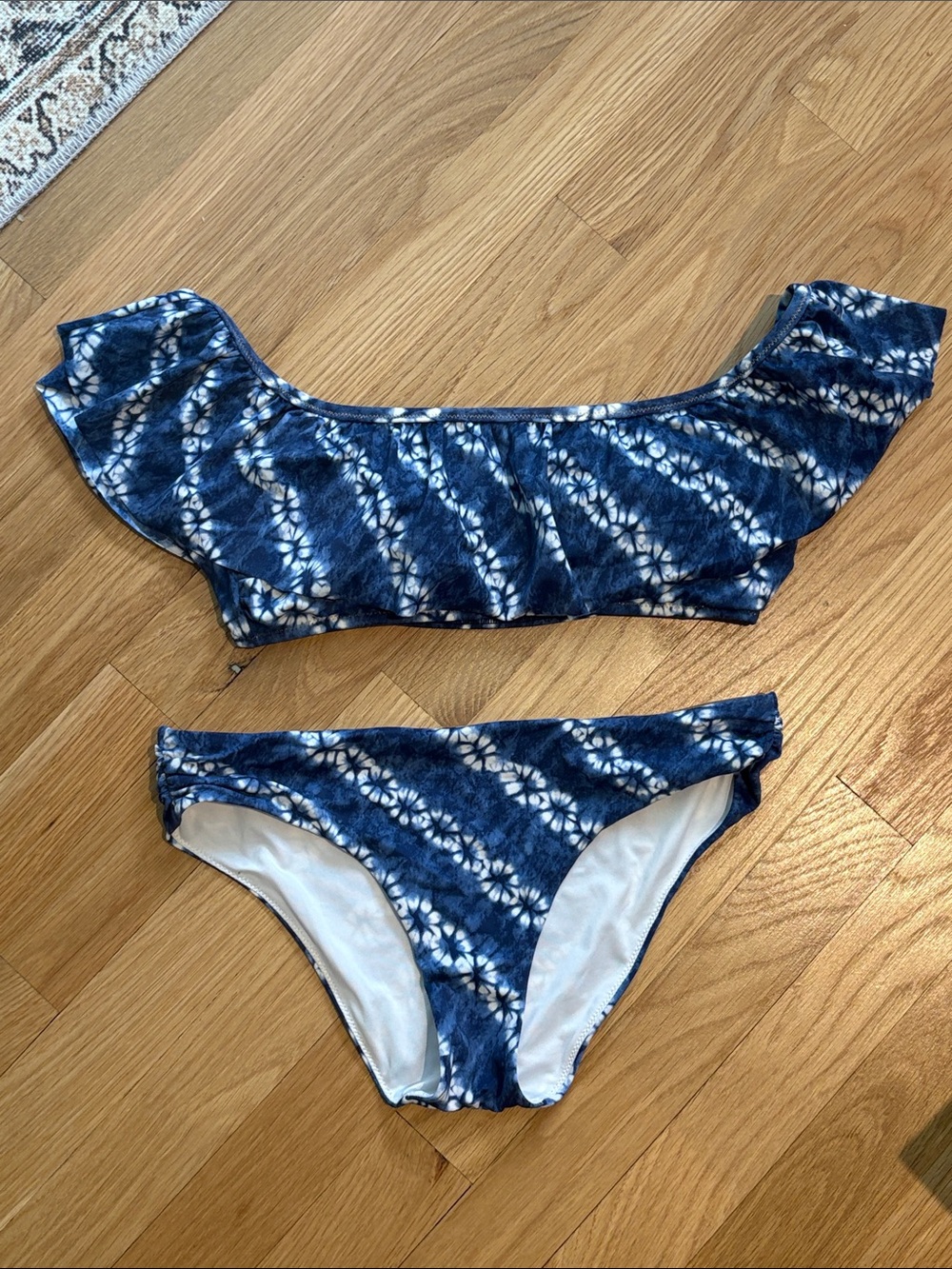 Victoria's Secret Navy Tie-Dye Ruffle Off-Shoulder Bikini Set